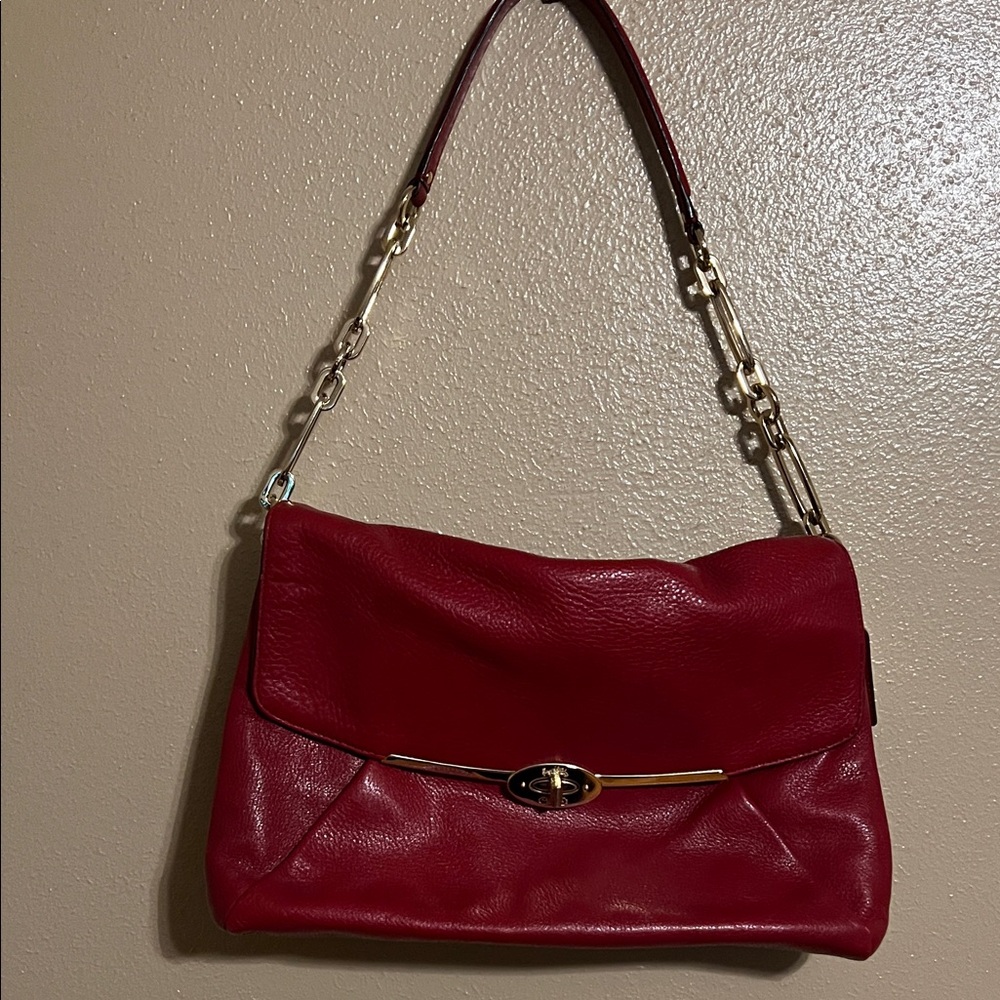 Coach Madison Classic Red Leather Shoulder Bag with Gold Hardware